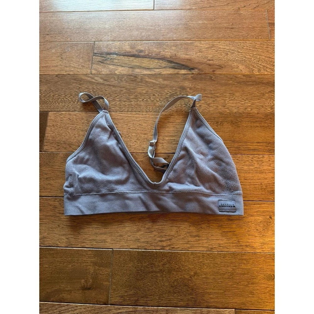 Danskins Intimates  Cotton RibbedTriangle Bralette Grey Size Medium